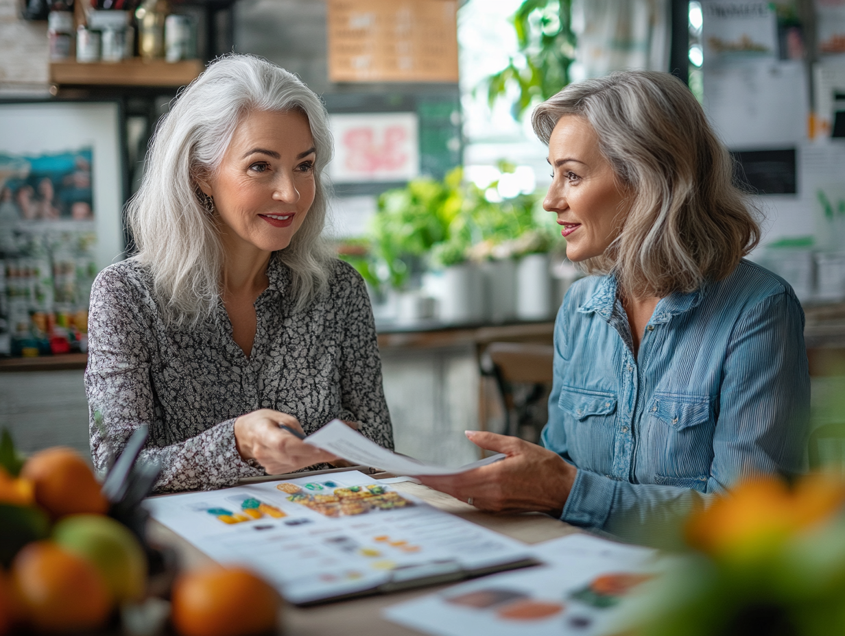 Дієтолог консультує жінку старшого віку з планування здорового харчування
